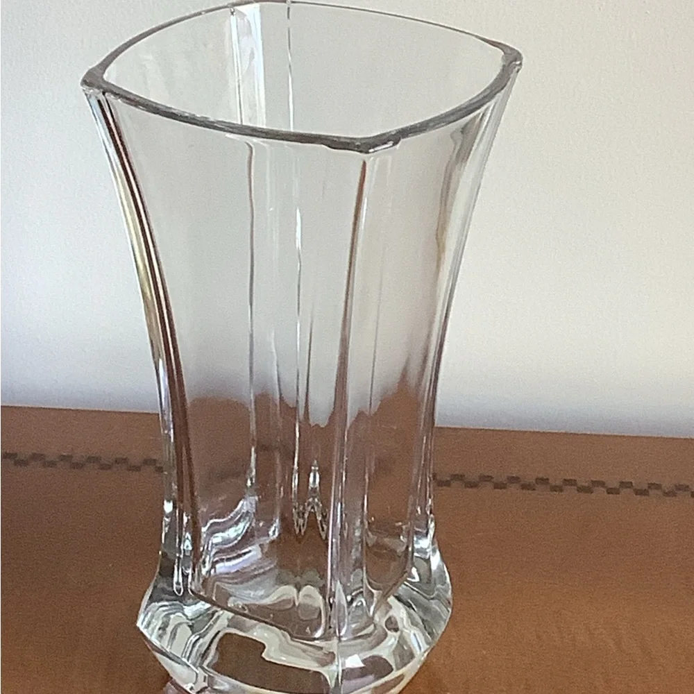 Elegant  French Four Sided Clear Glass Vase